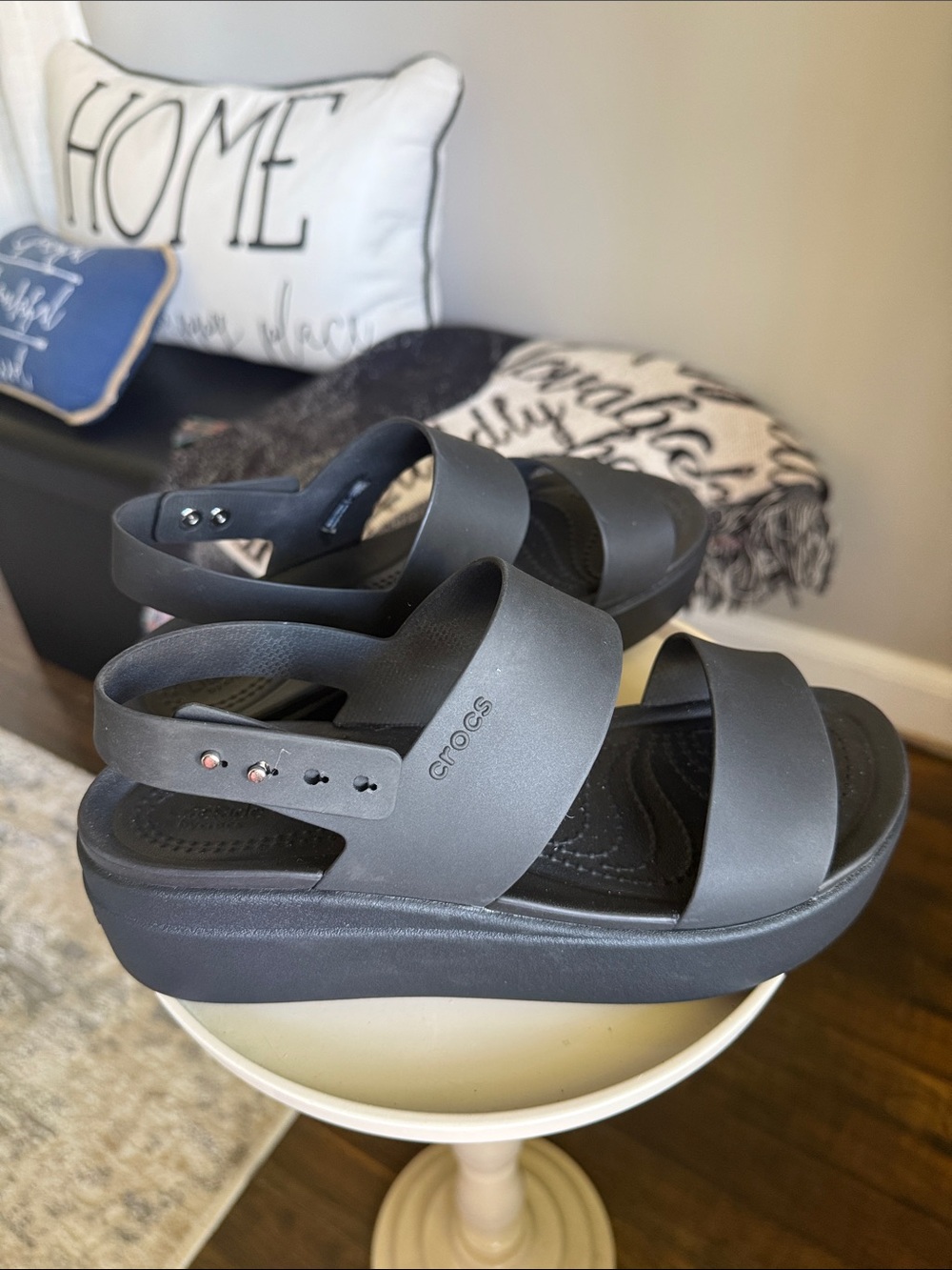 CROCS Women's Black Platform Sandals with Backstrap